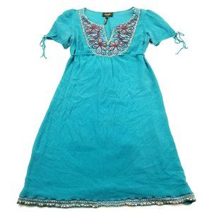 SHELLI SEGAL Turquoise Blue Bohemian Silk Dress 4